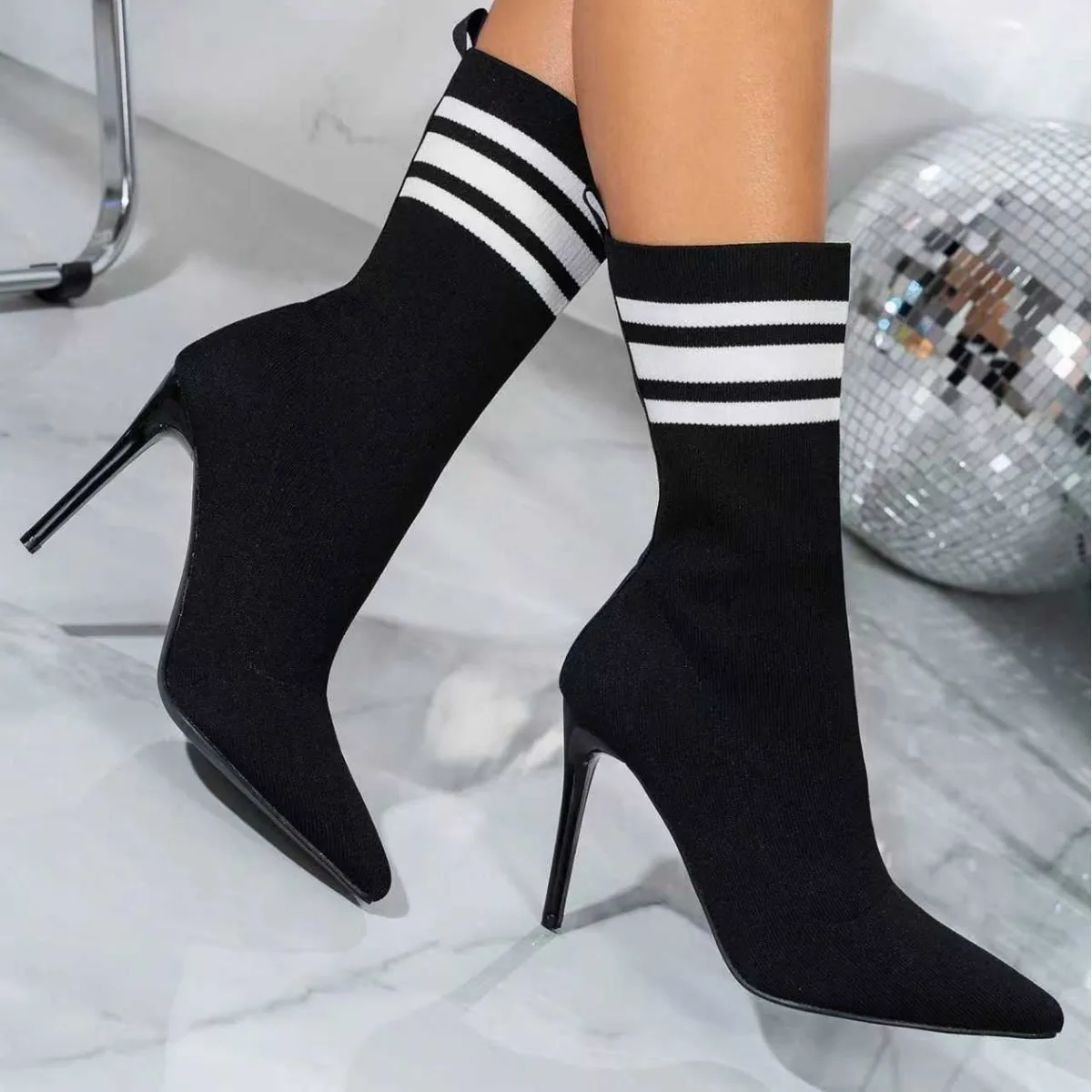 

Модные осенние эластичные ботильоны с заостренным носком на высоком каблуке, облегающие, в стиле носков, для женщин