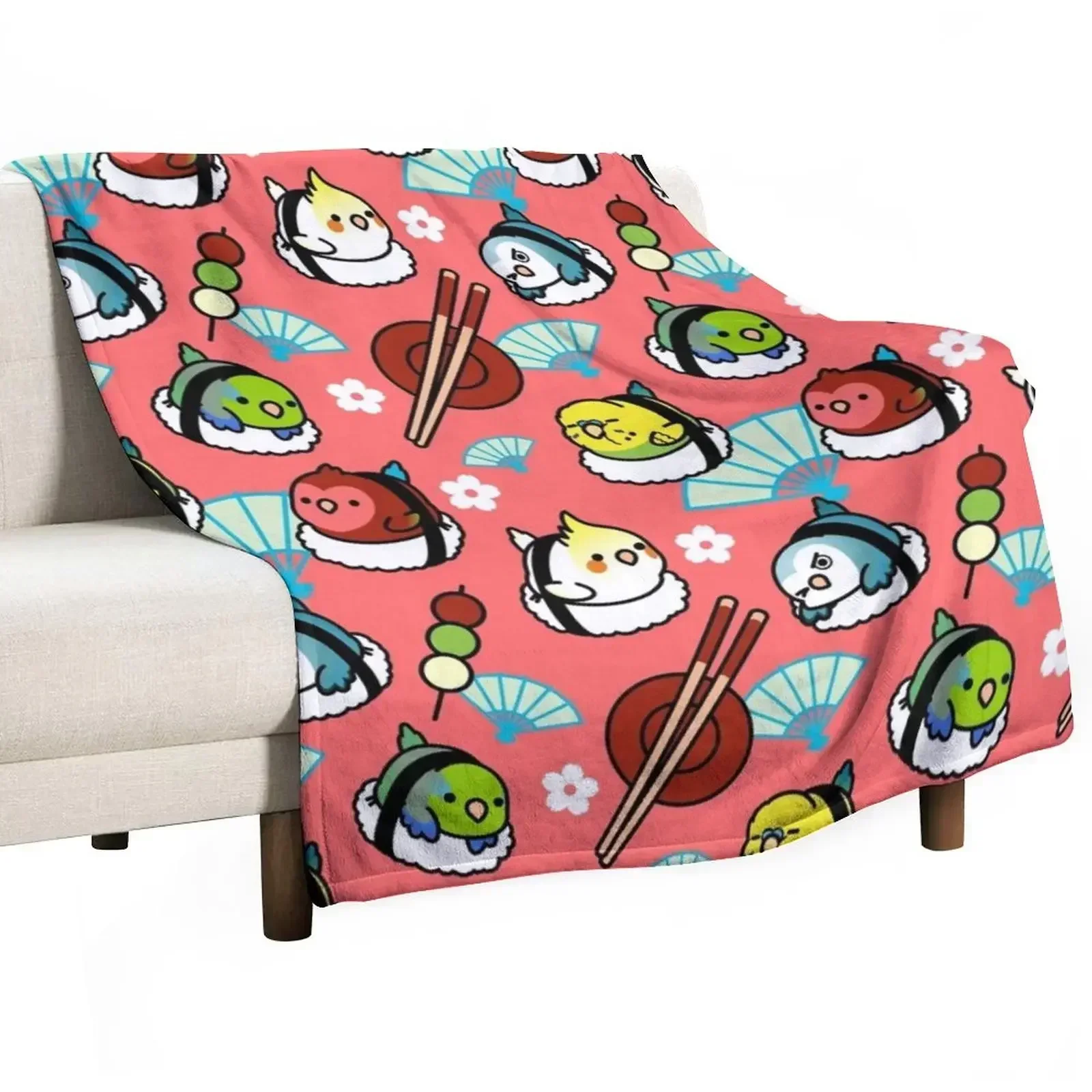 Sushi Time with Cody the Lovebird & Friends Throw Blanket Thins Extra Large Throw sofa bed Blankets