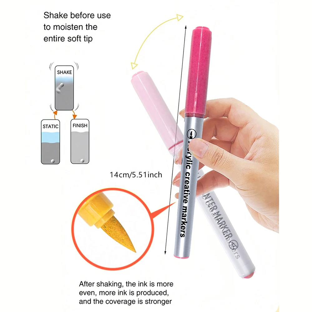 Borrence Acrylic Brush Markers Set 10Pcs/Box 120 Colors Soft Head School Supplies Automatic Ink Control System Paint Art Markers