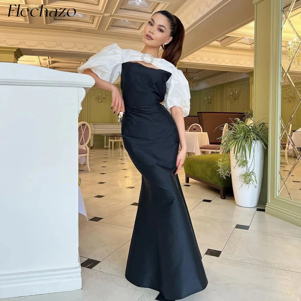 

Flechazo Vintage Satin Evening Dresses Cut-out Mermaid Floor-Length Formal Wedding Party Dress For Women 2024 vestidos de gala