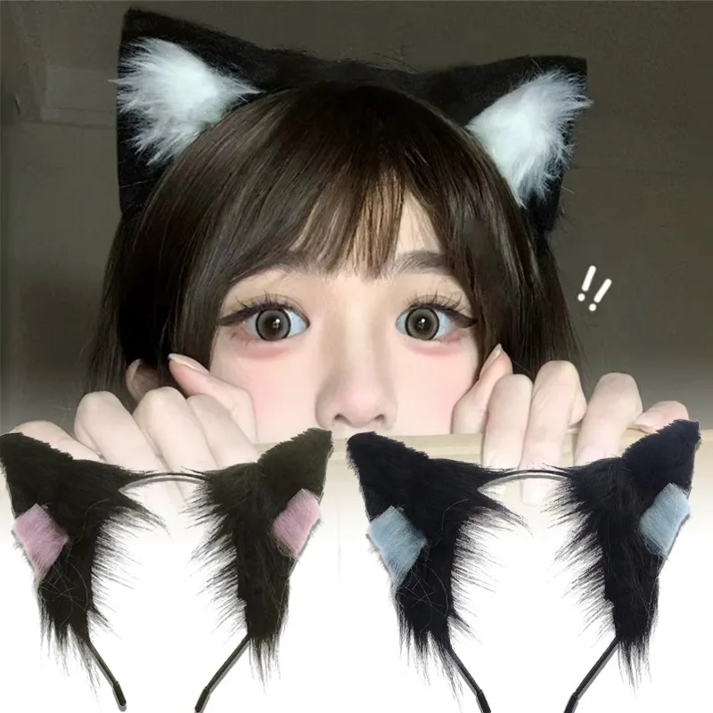 

Lolita Cat Ears Headband JK Cosplay Plush Faux Fur Hair Hoop Japanese Style Kawaii Hair Accessorie for Women Girls Costume Party
