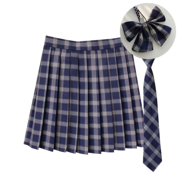 Women's Skirts Large Size Plaid Folded Skirt Student Performance Chorus Class Clothes College Style Short Bow Tie Neck Tie Y2k