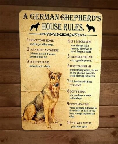 

German Shepherds House Rule 8x12 Metal Wall Animal Dog Sign