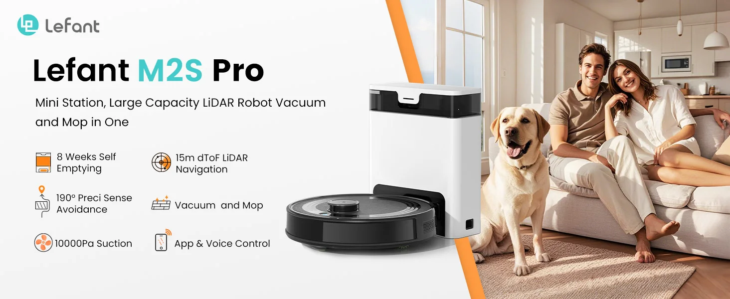 Lefant M2S Pro Roboter-Staubsauger- und Wisch-Kombination, 8 Wochen selbstentleerend, 10000 Pa Saugleistung, LiDAR-Navigations-Roboterstaubsauger, 240 Minuten – Detail 1