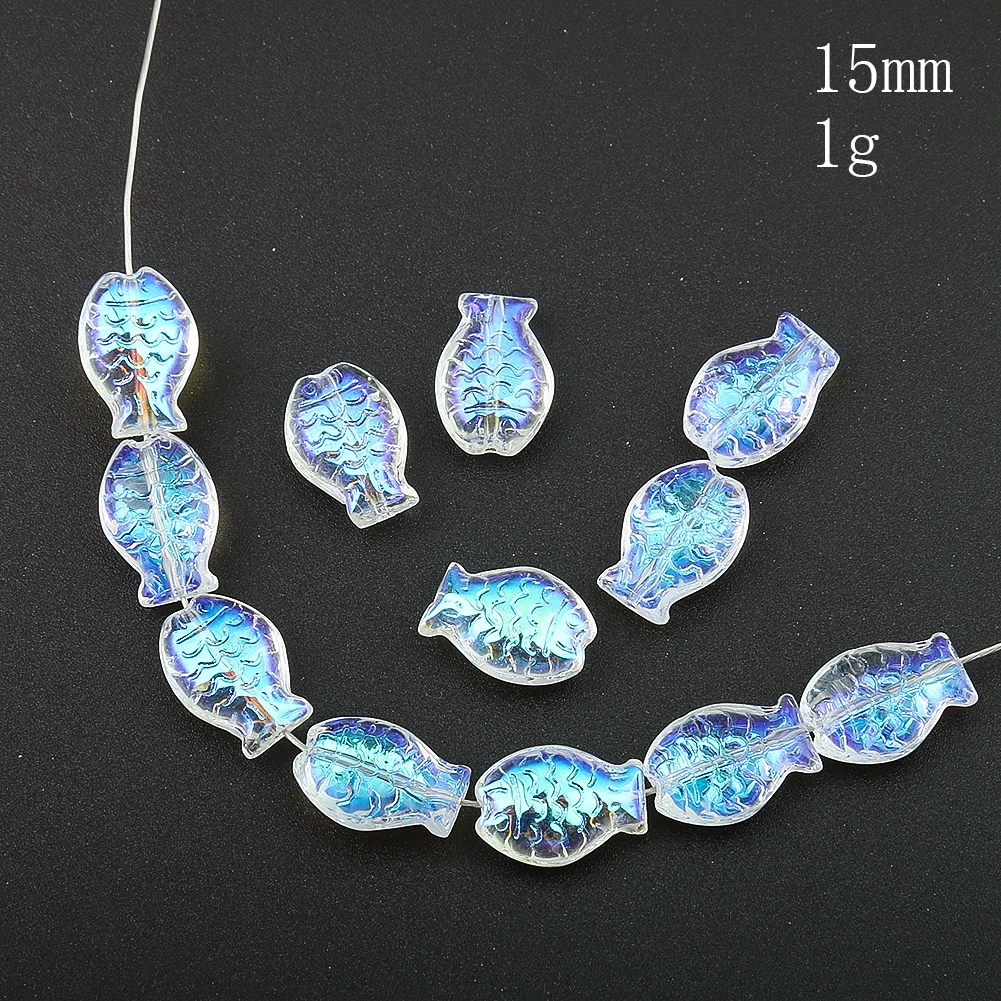 10pcs Coloured Glaze Shiny Flowing Crystal Glass Beads Fishes Shape Crystal Prism Loose Beads for Jewelry Making DIY Necklace