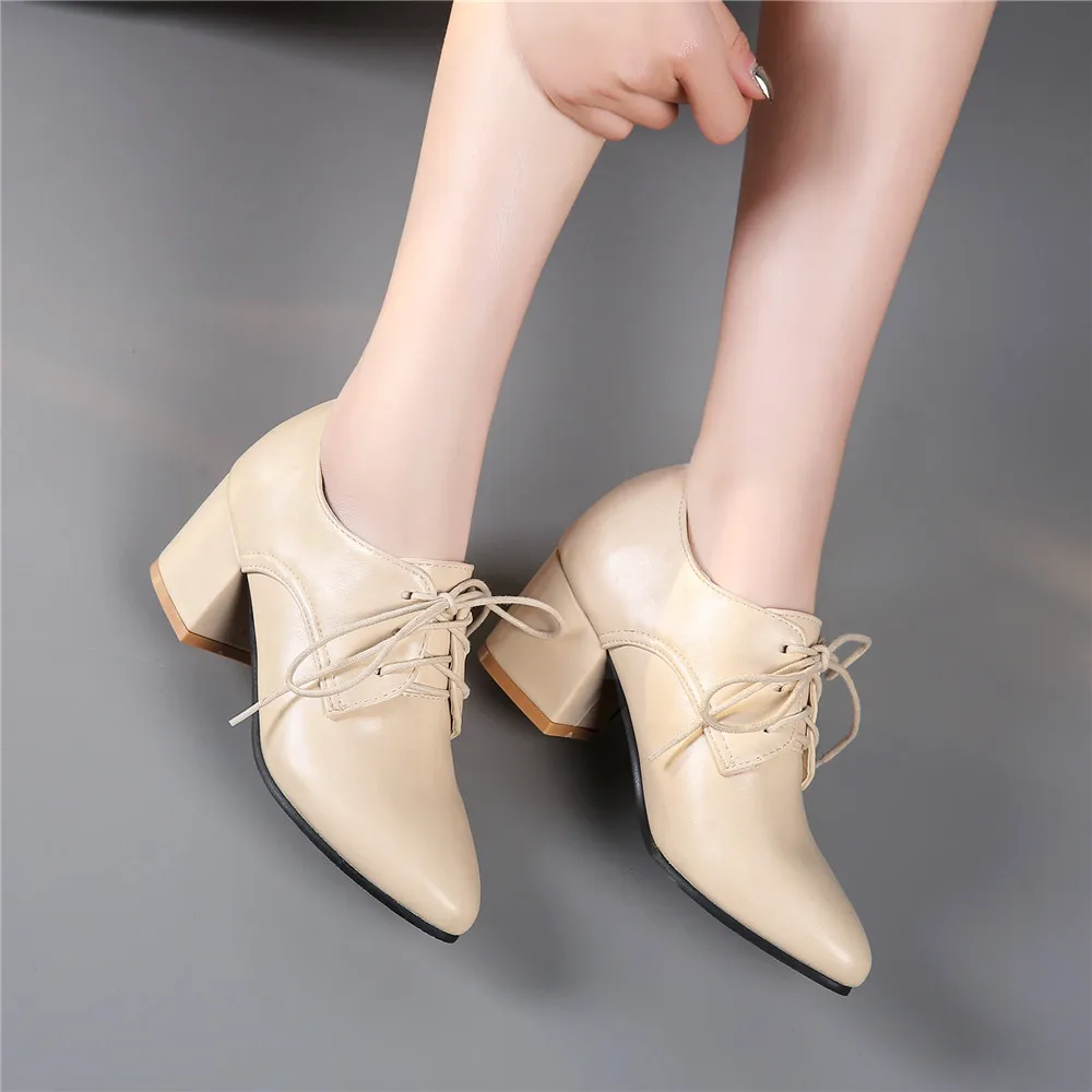 2024 New Spring Women Pumps Vintage Chunky Heel Cut Out Oxford Shoes Lace Up Female Fashion Elegant Classica Ladies High heels