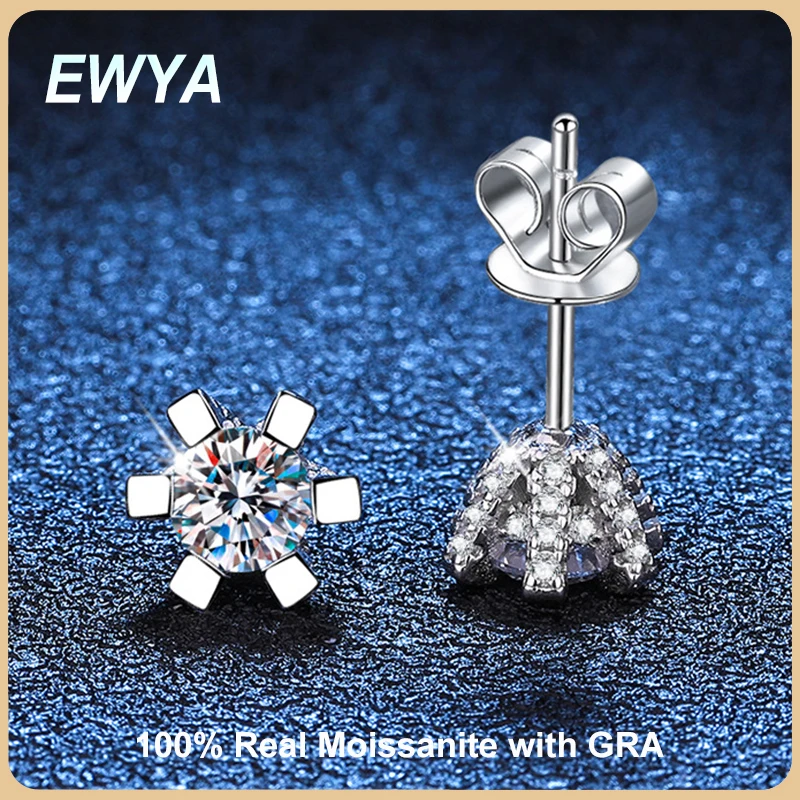 EWYA 1-4CT GRA Certificated Moissanite Screw Earrings For Women Party Fine Jewelry 6 Prong S925 Sterling Silver Diamond Earring