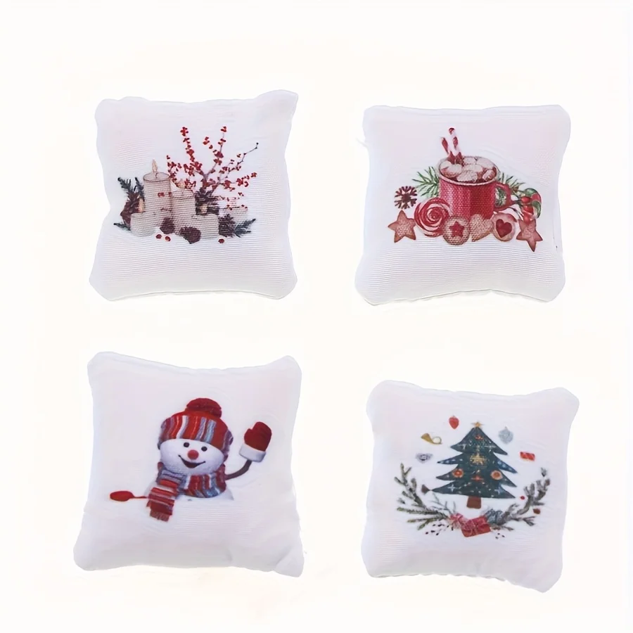 2Pcs Miniature Christmas Dollhouse Pillow Model - Festive Holiday Home Decor Perfect for Living Room Dollhouse, Random Style