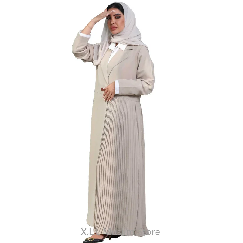 Abaya Dubai Luksusowy Bliski Wschód Elegancki arabski Abayas Czarny Biały Kardigan Kebaya Islamski Kaftan Plisowany Skórzany Płaszcz Guziki