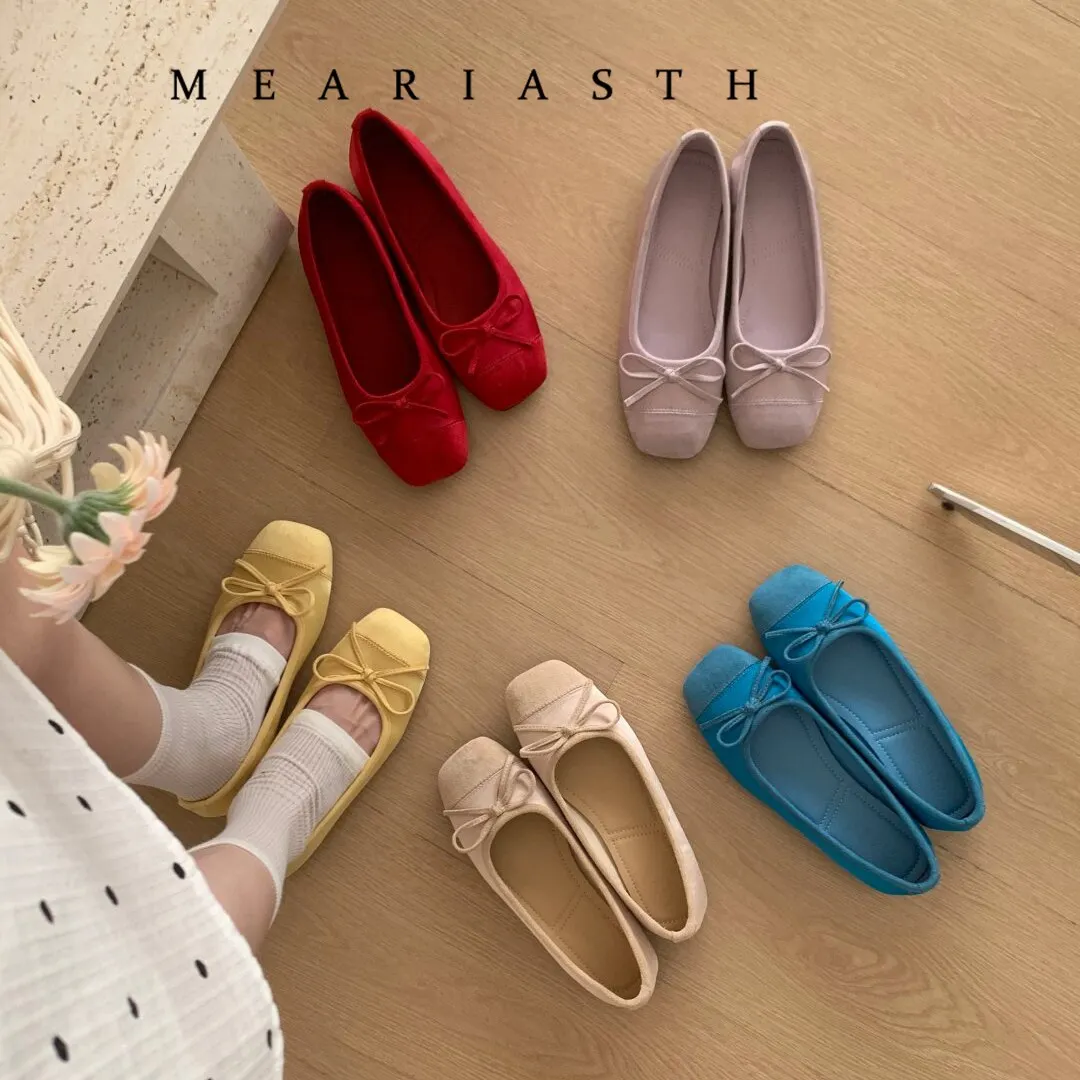 

Женские туфли-балетки без застежек, с круглым носком, с бантом, из замши, на плоской подошве, в стиле Мэри Джейн