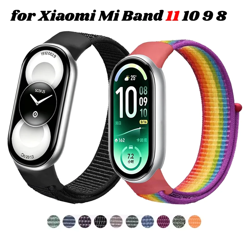 Nylon Loop Strap for Xiaomi Mi Band 11 10 9 8 Sports Breathable Bracelet Replacement Belt Correa Mi Band 10 9 8 NFC Accessories