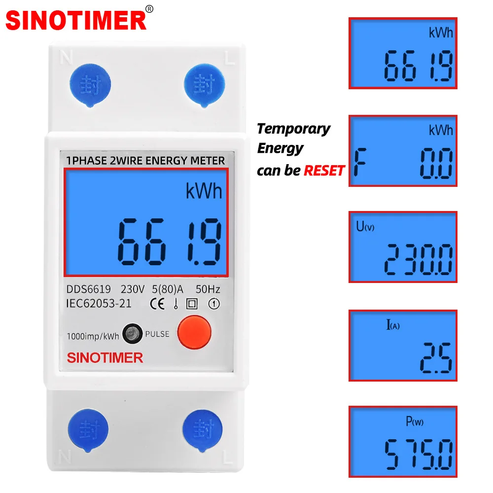 DDS6619-012 AC 220V 80A 2P LCD Digital Display Single Phase Energy Meter Kwh Power Consumption Meter Wattmeter with Backlight