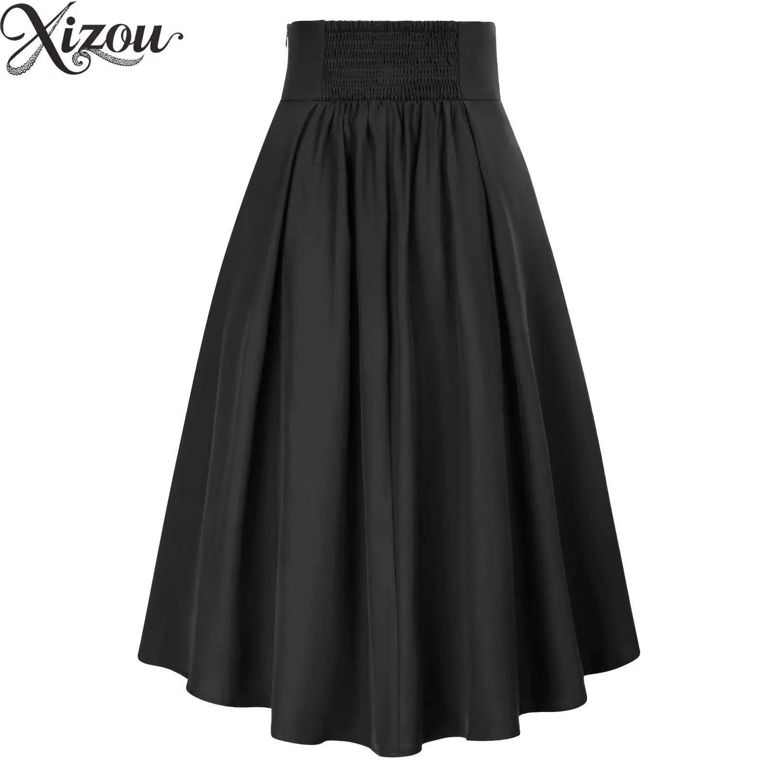 Women Victorian Steampunk Gothic Skirt Vintage Retro Mid-Length A-Line Ruffle Swing Skirks High Waist Layered Ruched Medieval
