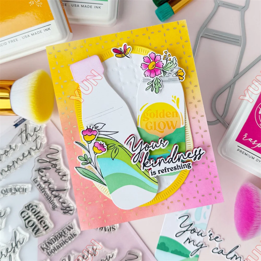 2025 New Pink fresh Coastal Paradise Message in a Bottle Blushing Blooms Dies Stamp Stencils Set Sentiment Dies DIY Scrapbooking