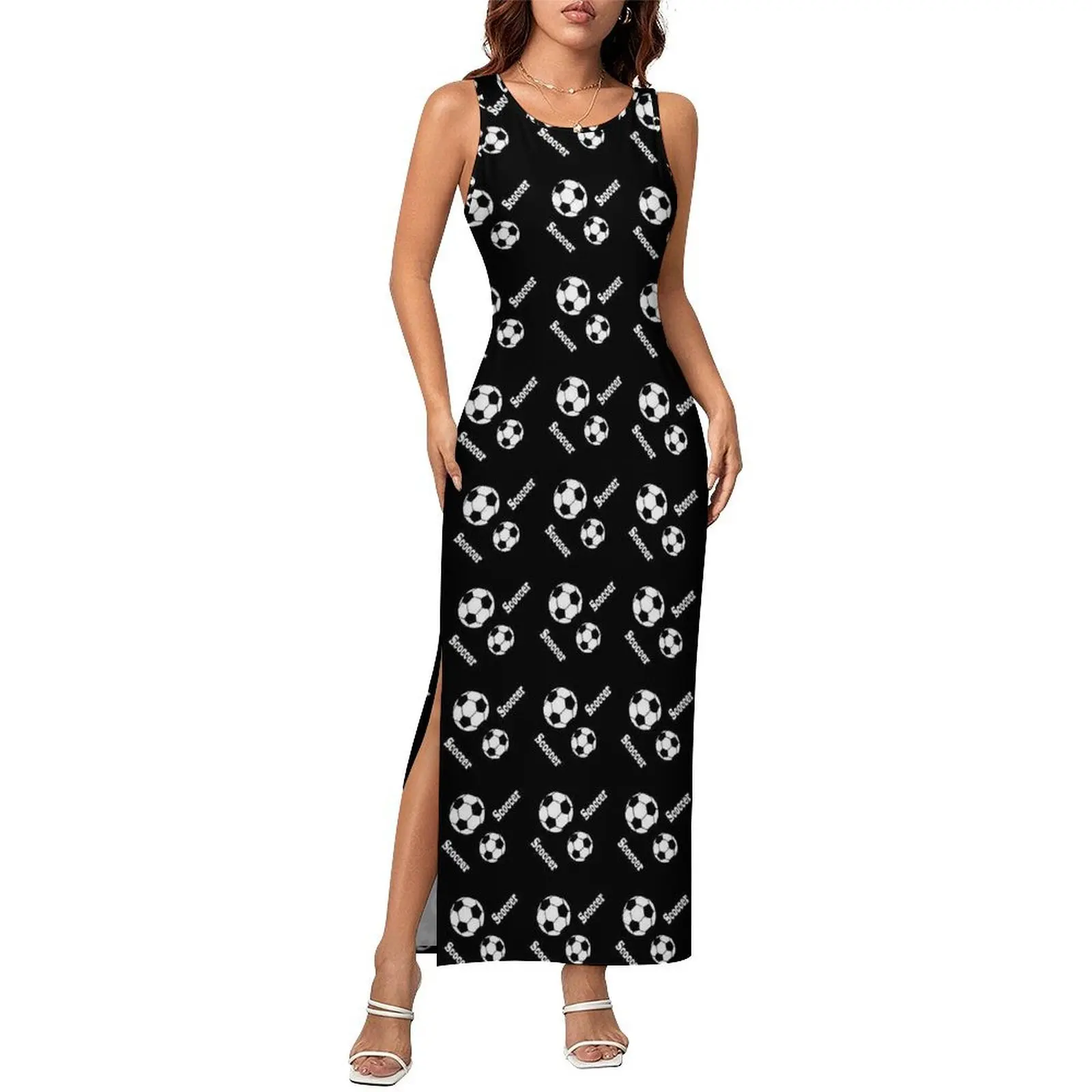 Ball Design Dress Sleeveless Black and White Soccer Modern Maxi Dresses Summer Street Fashion Custom Bodycon Dress 2XL 3XL 4XL