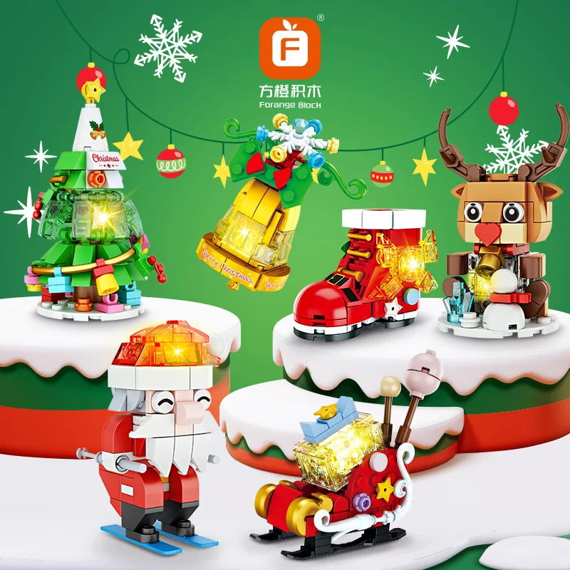 Christmas series building blocks assembled toys Christmas tree Santa Claus elk snowman small ornaments Christmas gift decoration