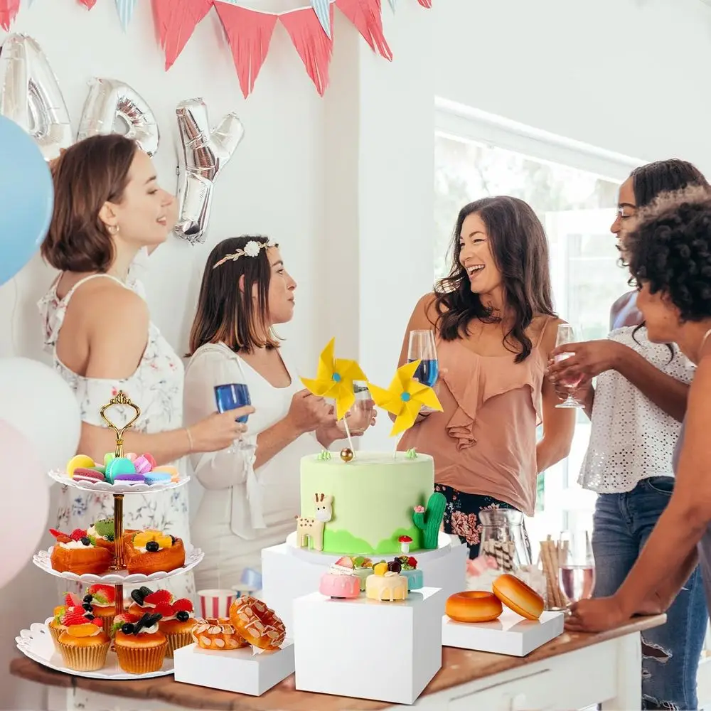 4 Pcs Buffet Risers with Cupcake Stand Holder Serving Tray, Food Risers for Buffet Table, Display Stand Catering Dessert Collect