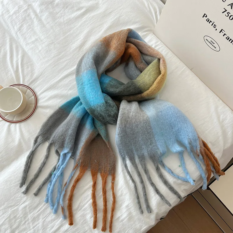 

Imitation Cashmere Tassel Scarf for Women, Warm Winter Shawl, Color Change Style, New, 240x40cm, 2024