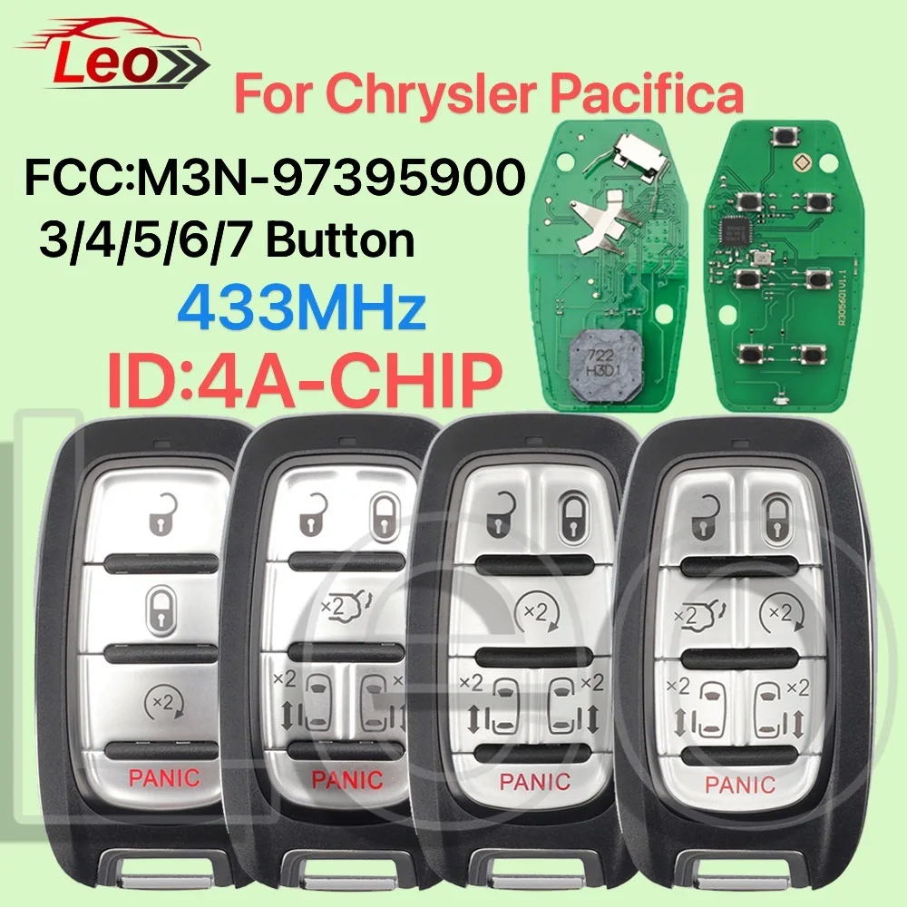 

Leo FCC: M3N-97395900 433 МГц ID: 46CHIP 3/4/5/6/7 кнопочный автомобильный умный дистанционный ключ для Chrysler Pacifica 2017-2021 Voyager 2021-2023
