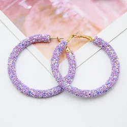 Hot Sale Trendy Purple Big Round Circle Hoop Earrings For Women Statement Jewelry