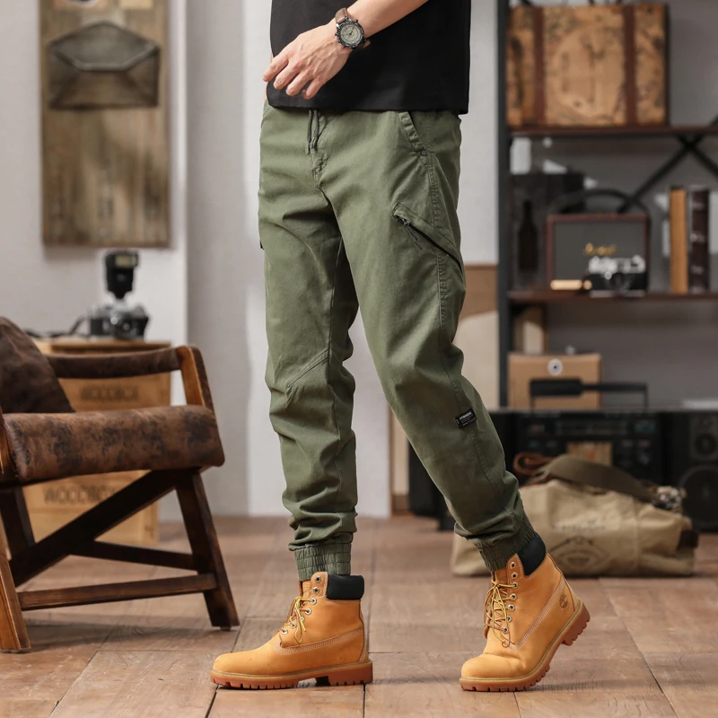 Safari Style Pockets Spliced Trousers Men\'s Clothing Loose Chic Drawstring Elastic Spring Summer Solid Color Casual Cargo Pants