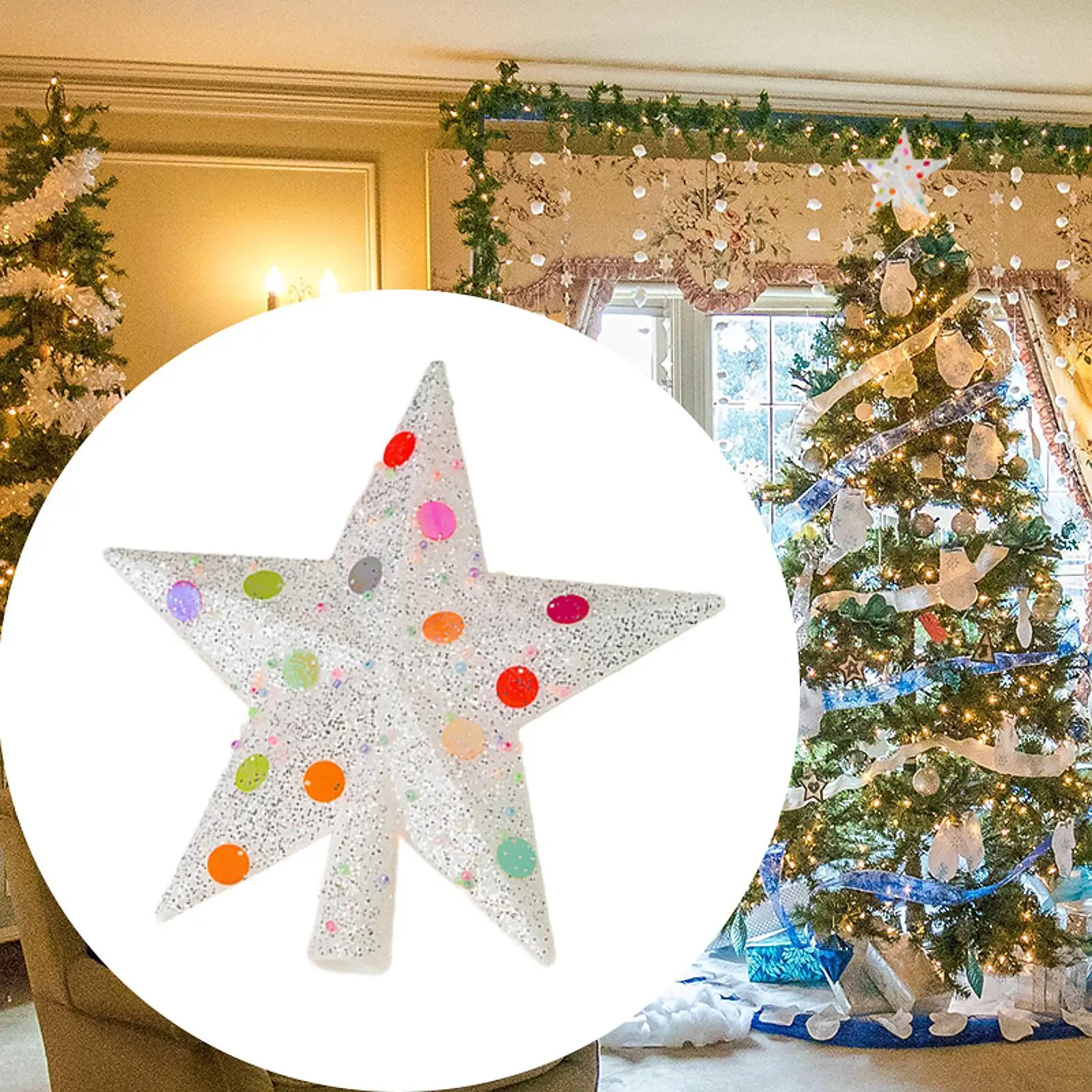 Xmas Decoration 8inch Glitter Christmas Star Tree Topper Accessories Holiday Decor