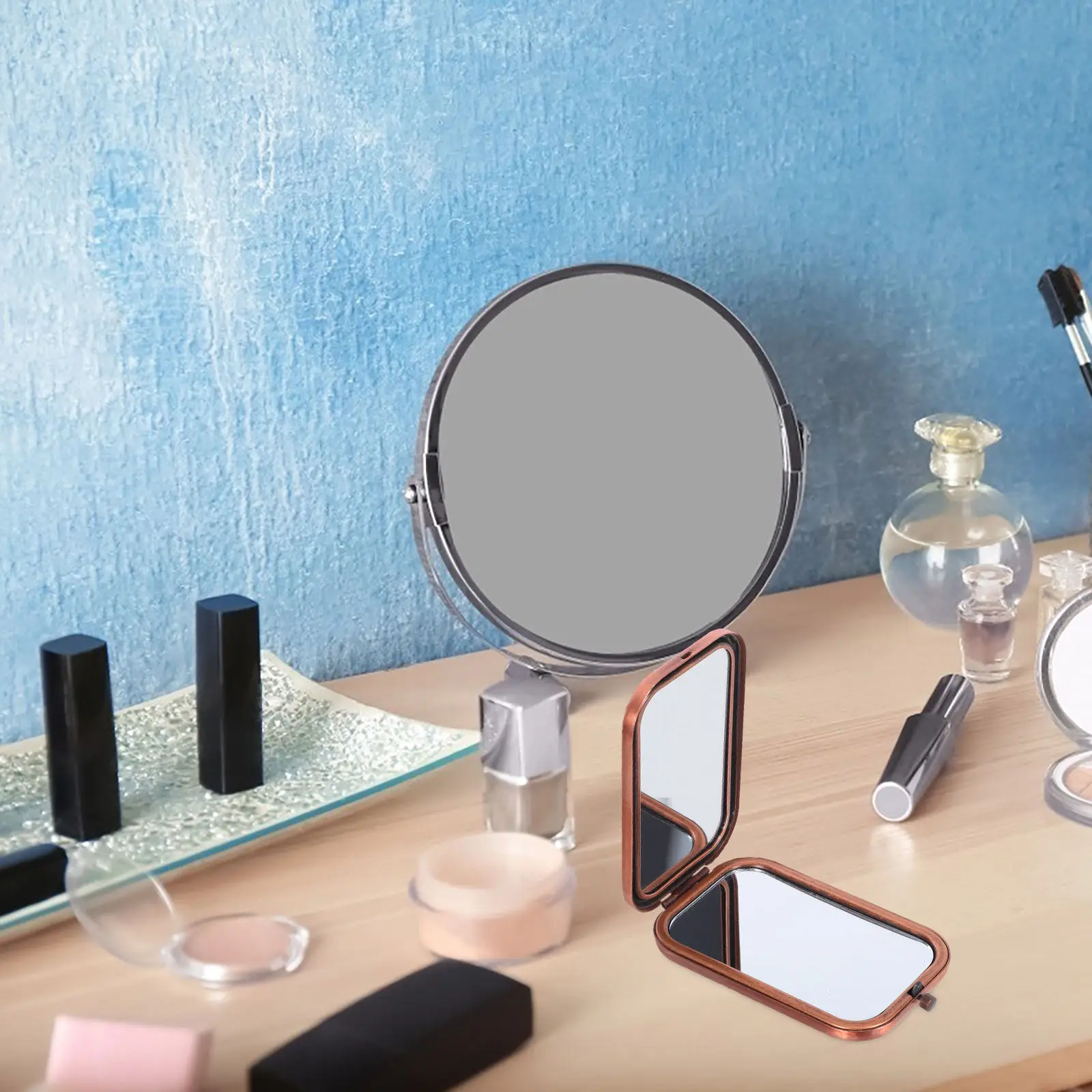 

1 шт. Премиальное двустороннее зеркало для макияжа в винтажном стиле, с четкой HD-поверхностью, портативное складное мини-зеркало для сумочки и использования на улице