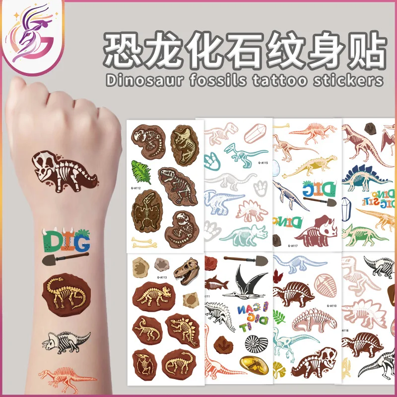 Autocollants de tatouage fossile de dinosaure, tatouages pour enfants sont jetables et pas faciles à tomber, autocollants de tatouage réalistes