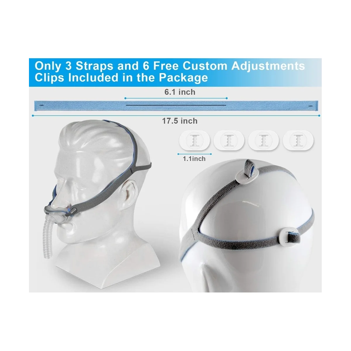 1PCS Replacement Headgear for ResMed Airfit P10 Nasal Pillow CPAP Mask Straps with 2 Adjustment Clips