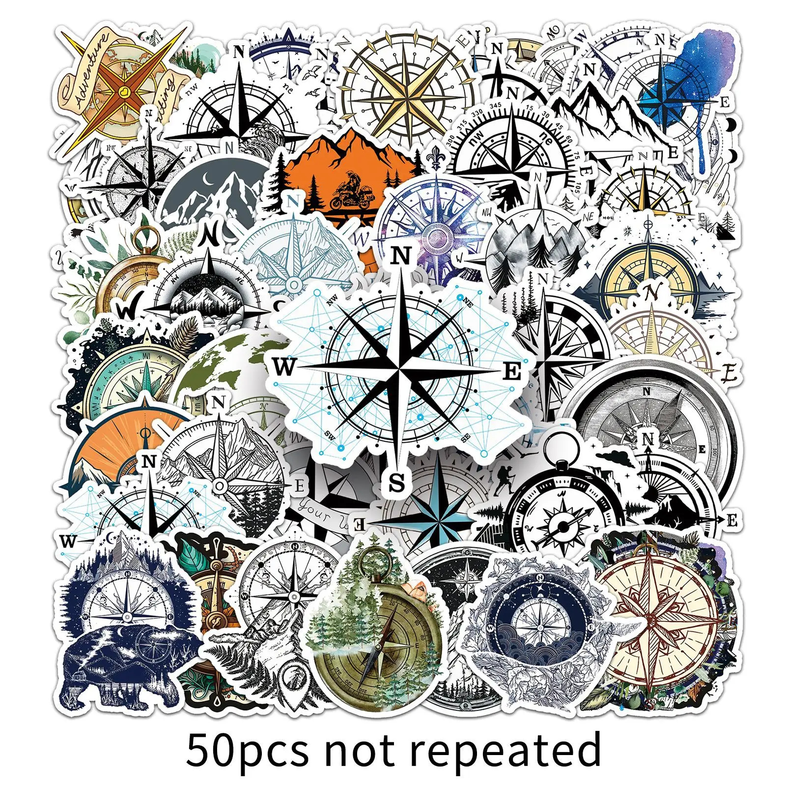 50 STKS Kompas Stickers Cartoon Retro Stijl DIY Decoratieve Water Cup Skateboard Gitaar iPad Waterdichte Stickers Kinderen Speelgoed