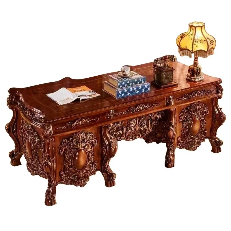 

European solid wood desk American luxury villa boss office retro old computer desk chair