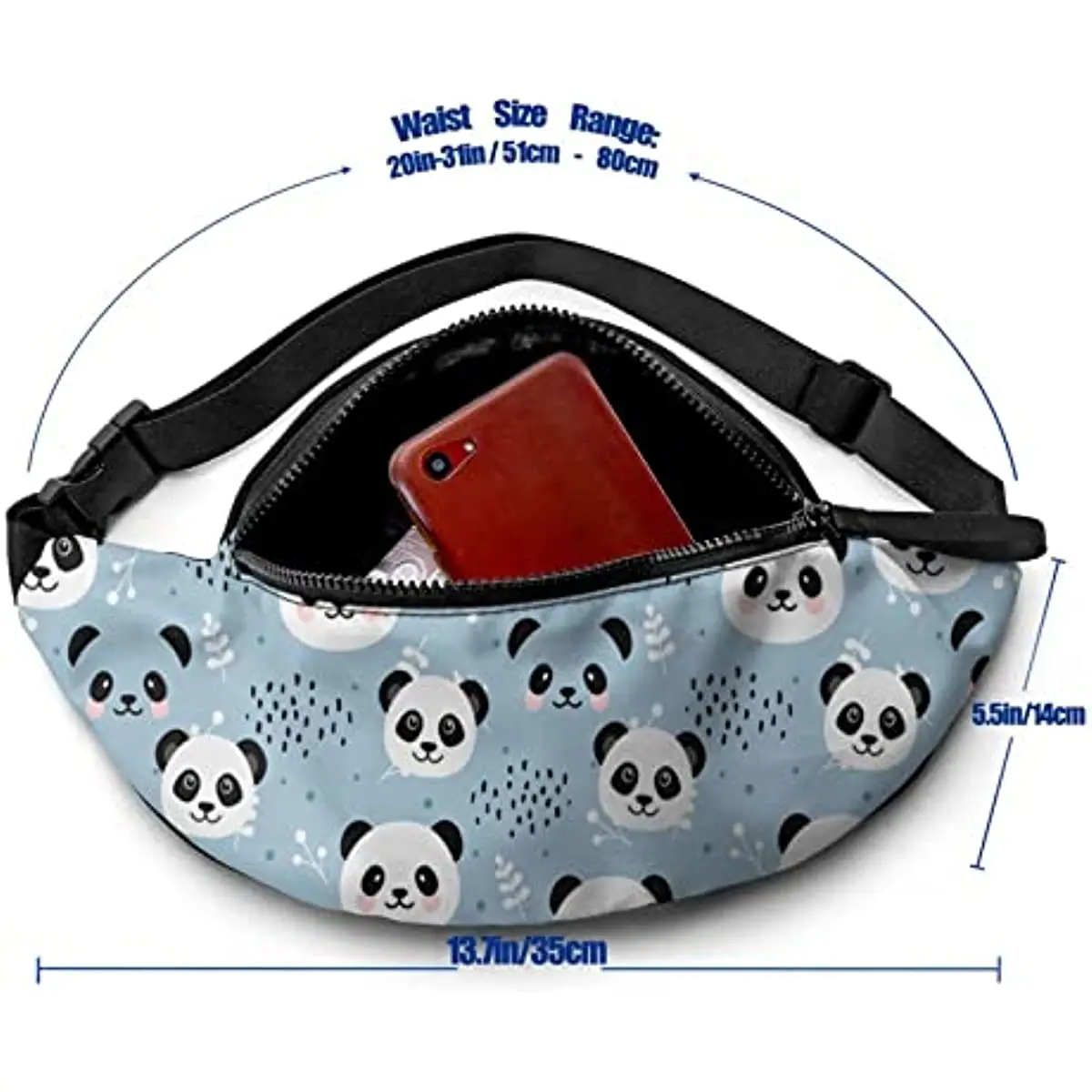 Pandas Fanny Pack for Men and Women Adjustable Casual Waist Bag for Travel Party Festival Hiking Sports Hip Pack One Size