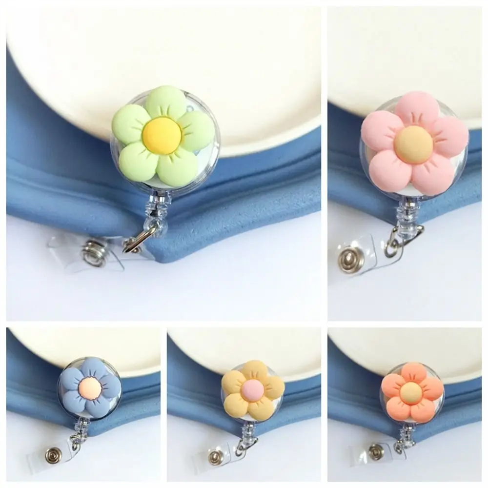 Retractable Nurse Badge Reel Cartoon Flora Name Tag Flower Badge Holder 3D ID Card Easy Pull Buckle Office School Supplies