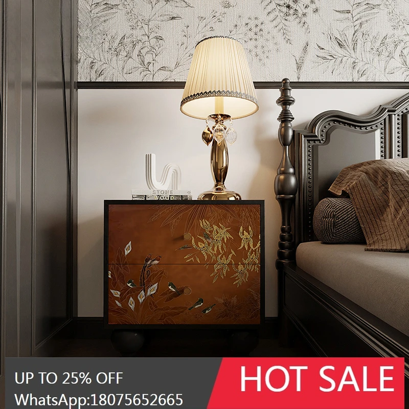 Flower and Bird Solid Wood Bedside Bedroom Home Storage Living Room Locker Customization