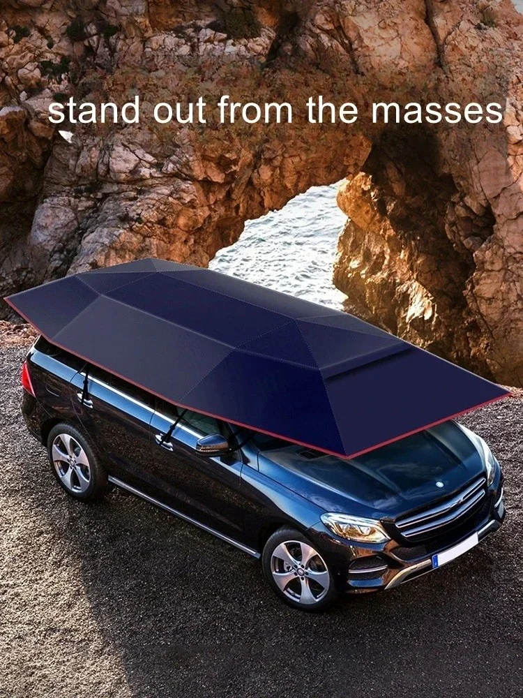 Semi-Automatic Foldable Car Sunshade Tent Portable Movable Carport Cover with Anti-UV Waterproof & Windproof Protection