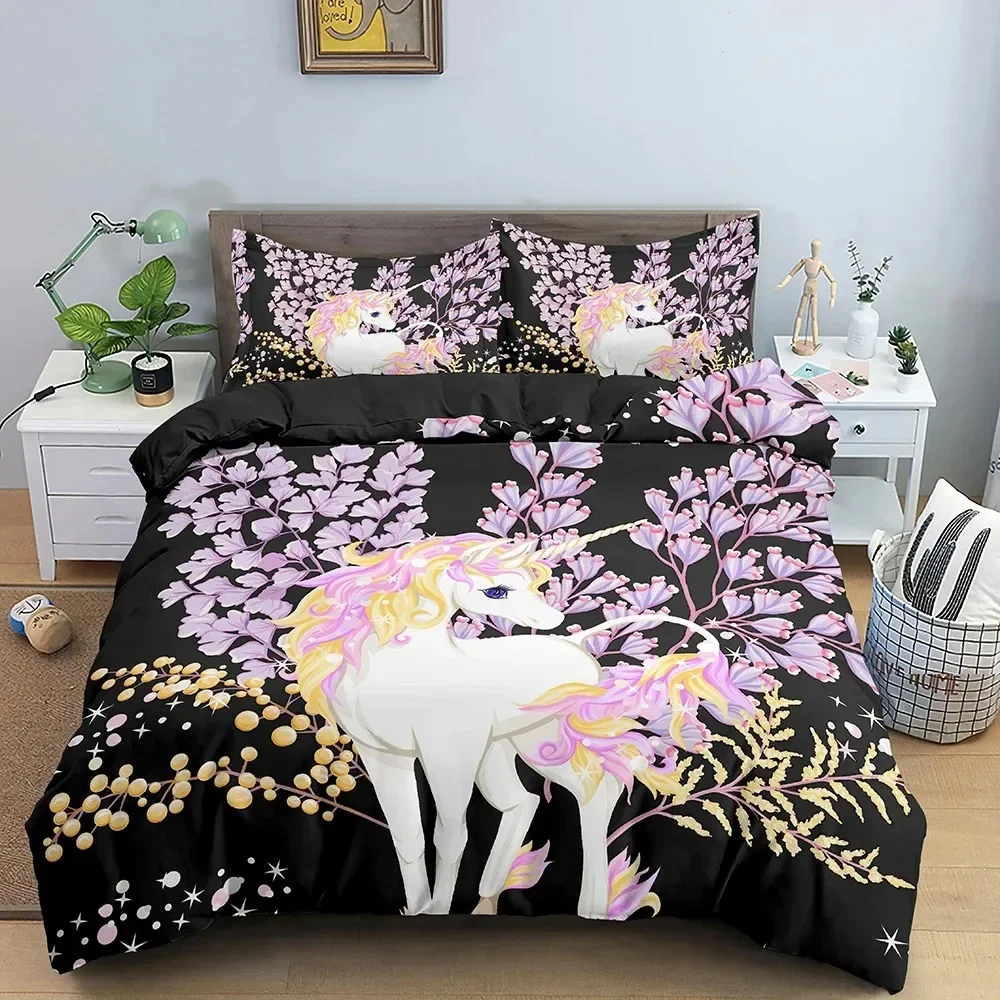 

3D Print Unicorn Bedding Set Boys Girls Twin Queen Size Duvet Cover Pillowcase Bed Kids Fashion Home Textileextile