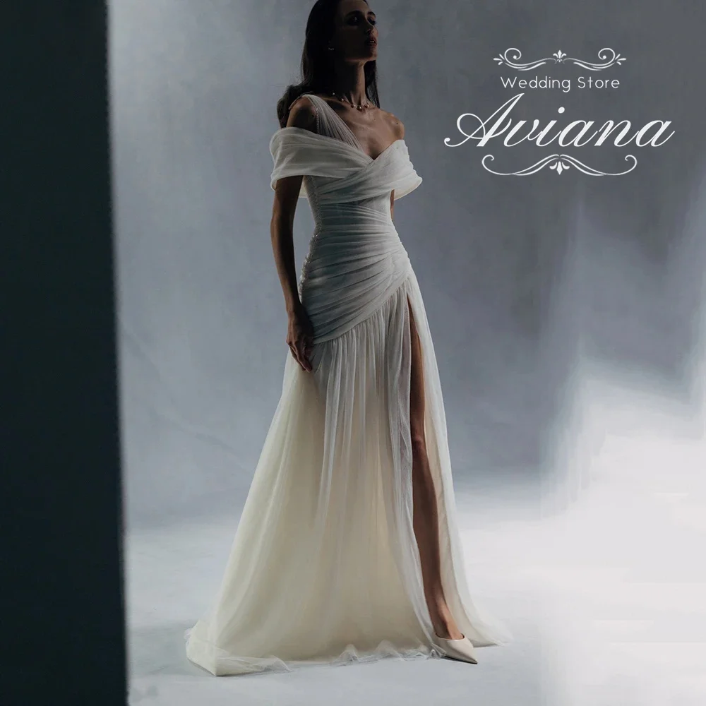 

Aviana Customized One Shoulder Bridal Gown Ruched Bodice High Side Split Tulle Fabric Lace Up Backless Sweep Train A-Line 2025