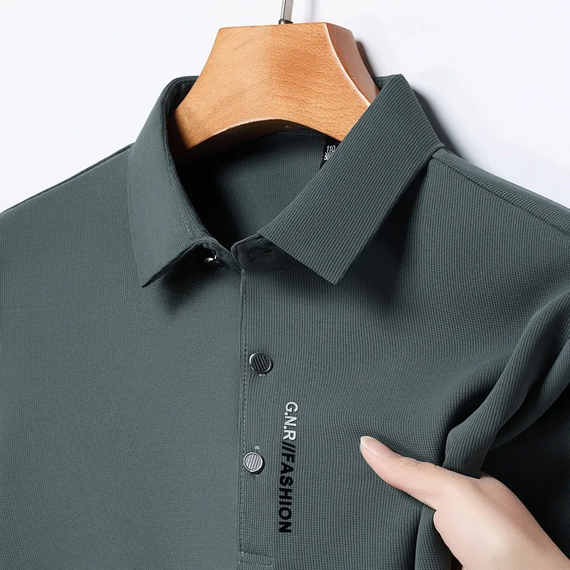 New Men's Short Sleeved Solid Color POLO Shirt Breathable and Comfortable Elastic Top