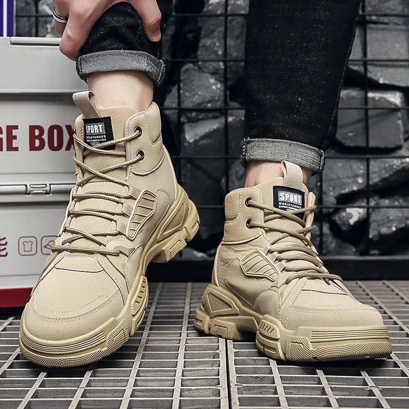 

Autumn New Men's High Top Boots Casual Work Boots Trendy Men's Lace-up Shoes Fashion Leather Boots British High Top Sneakers Men