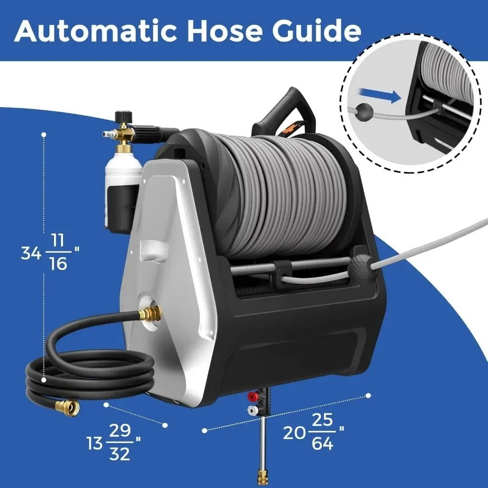 Grandfalls Pressure Washer Plus, Electric Wall Mount Power Washer with 100FT Retractable Hose, 2200PSI, 2.4GPM, 4 Nozzles