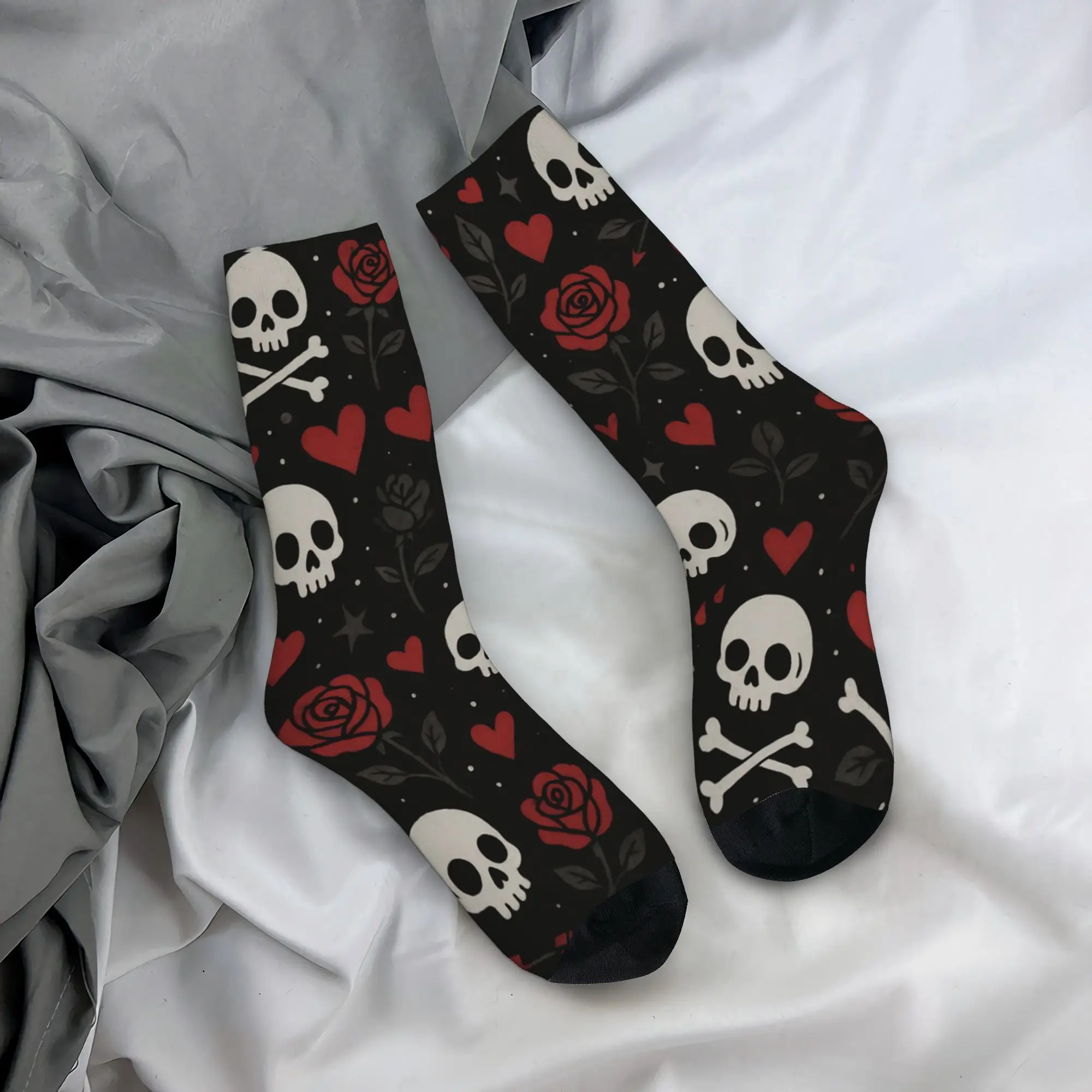Halloween Gothic Socks Men's Women's Polyester Fashion Skulls Roses Socks Harajuku Spring Summer Autumn Winter Middle Tube Socks