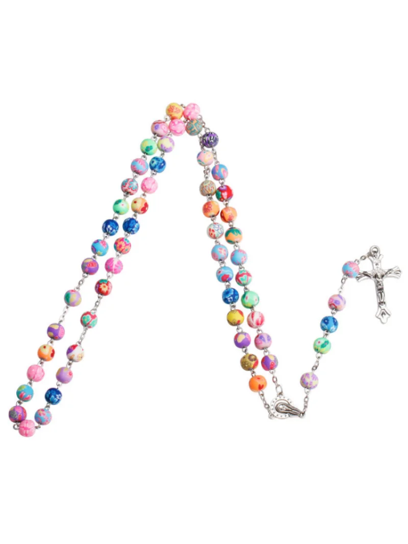 Colorful Bead Chain Virgin Mary Catholic Rosary Necklace for Men Women Jewelry Free Shipping for Over $10 Accessories Gifts