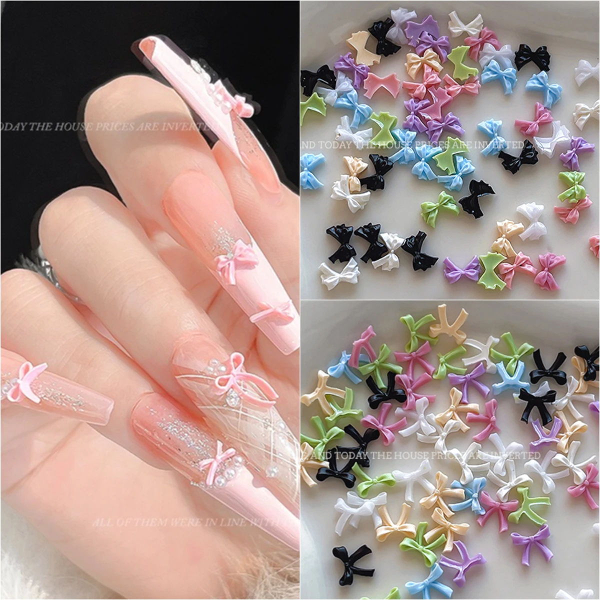 

50Pcs Mixed Color Ribbon Tassel Bowknot Resin Nail Art Jewelry Decorations Cute Dopamine Colored Manicure Accessories Wholesale