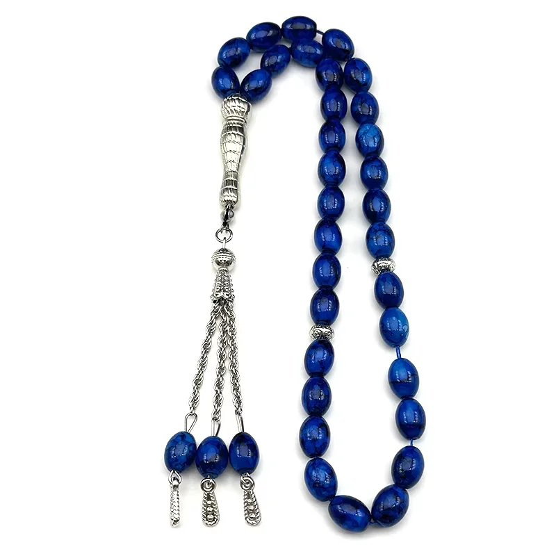 33Pcs Oval Glass Beads Bracelets For Women Men Muslim Rosary Worship Tasbih Hand String Tassel Pendant Islamic Keyring Jewelry