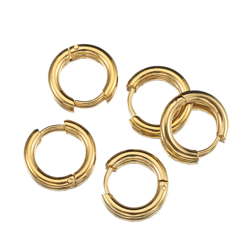 10pcs 8-14mm Stainless Steel Ear Hoop Gold Color Earring for Women Men DIY Jewelry Making Earring Punk Hiphop Piercing Accessory