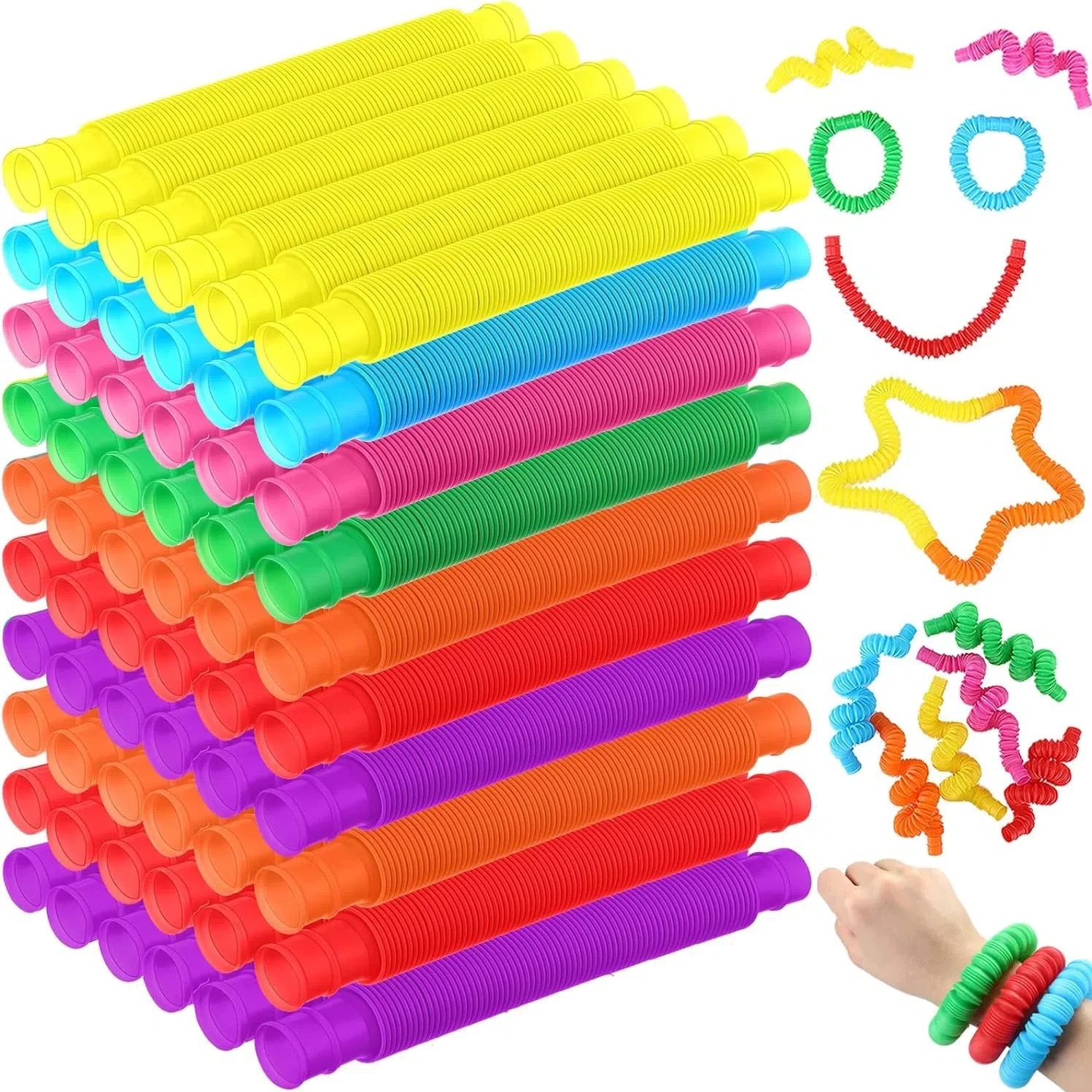 8PCS Colorful Telescopic Tube Pop Tube Stretching Tube Corrugated Tube Children Adult Stress Relief Toy Educational Folding Toys