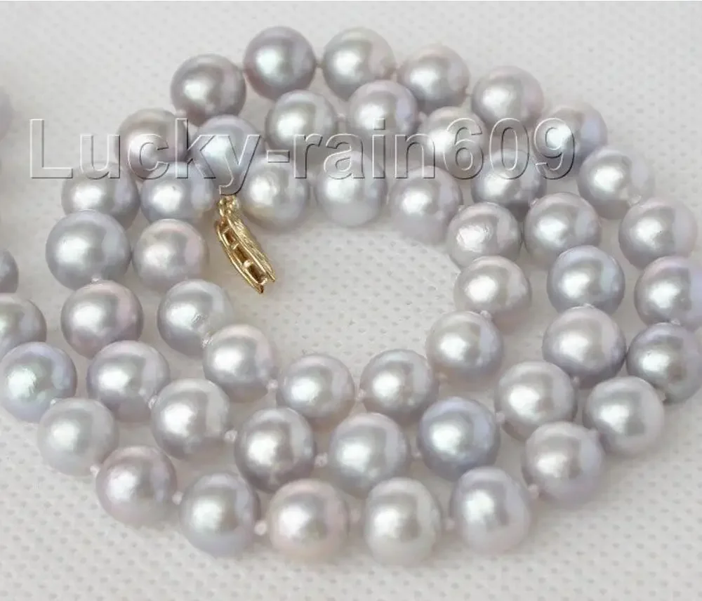

Fashion jewelry Genuine natural 17" 8mm Gray freshwater pearls necklace 14KGP clasp