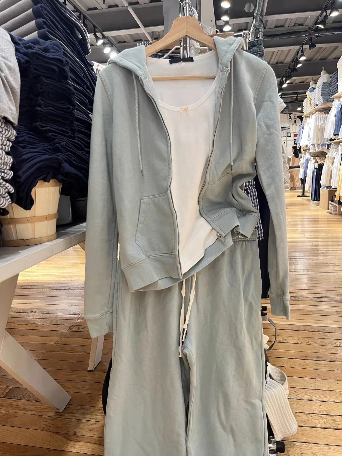 Solido Felpa con cappuccio e pantaloni Set da donna Autunno Tasca con zip Felpa con cappuccio + Coulisse Pantaloni sportivi dritti Casual in cotone Set da 2 pezzi Nuovo