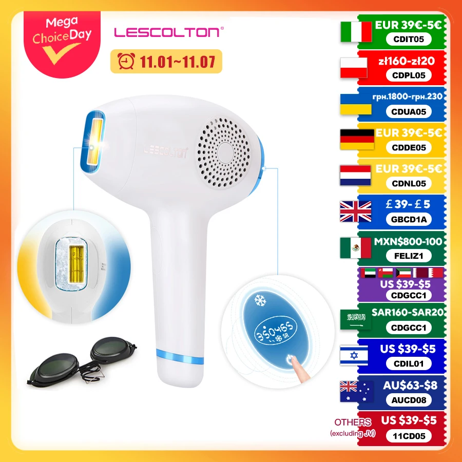 Lescolton 3 in 1 IPL Hair Removal ICE Cold Epilator Permanent Laser for Home Bikini Trimmer Electric Photorejuvenation Depilador