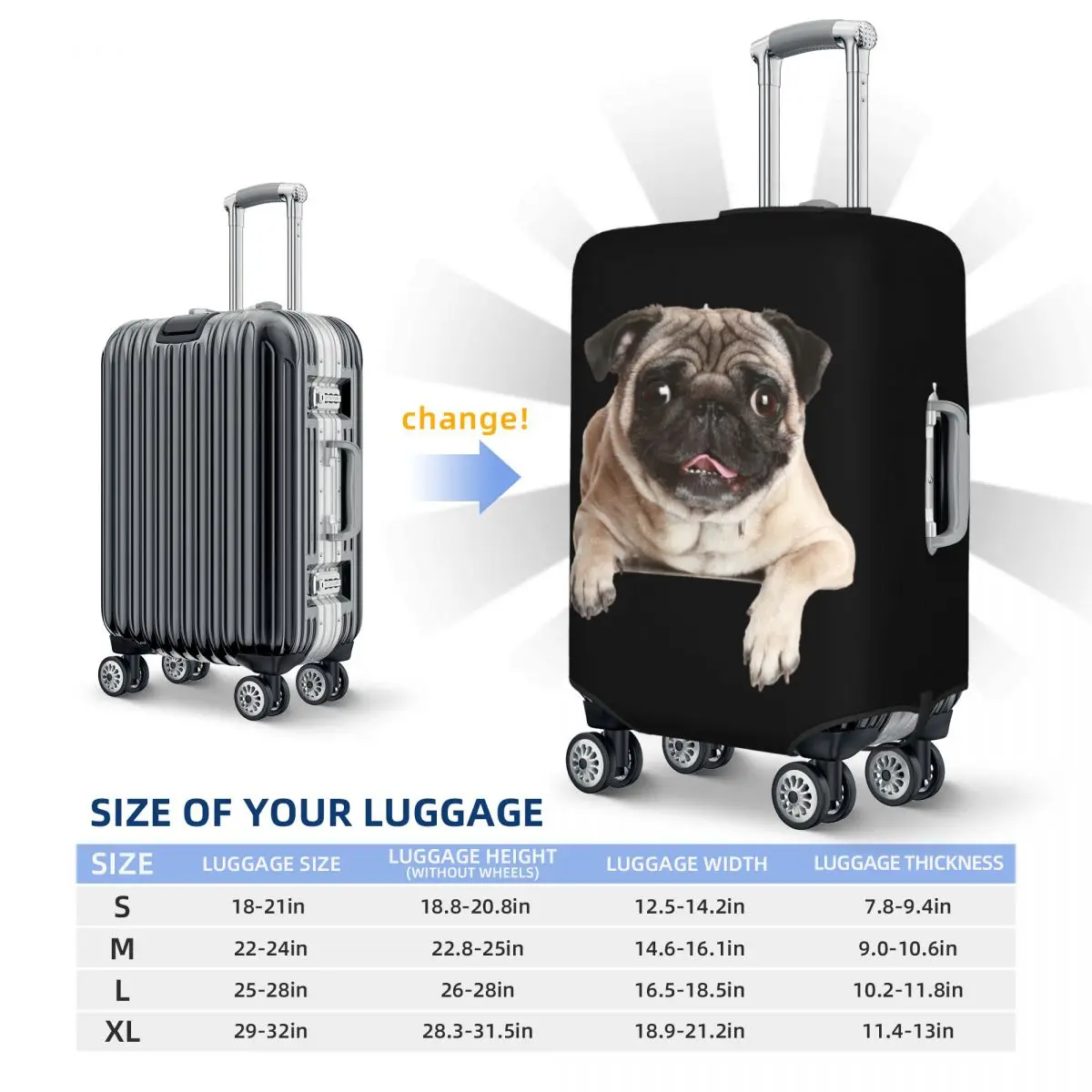 Custom Lovely Pug Dog Luggage Cover Funny Suitcase Protector Covers Suit For 18-32 inch